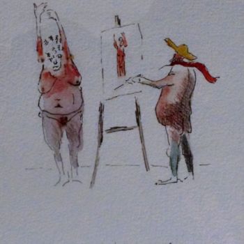 Σχέδιο με τίτλο "aquarelle .Le peint…" από René Lannoy, Αυθεντικά έργα τέχνης, Ακουαρέλα