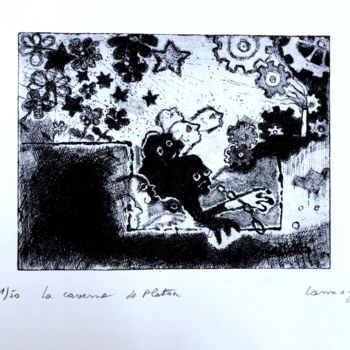 Gravures & estampes intitulée "La CAVERNE de Plato…" par René Lannoy, Œuvre d'art originale, Eau-forte