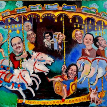 Pittura intitolato "huile-les-chevaux-d…" da René Lannoy, Opera d'arte originale, Olio