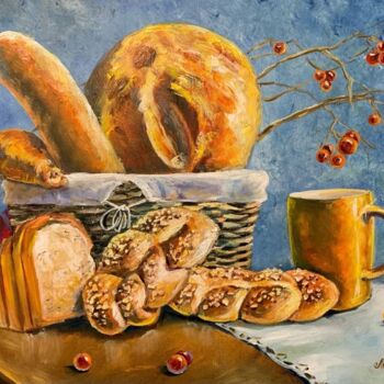 Painting titled "Petits pains baguet…" by Svetlana Lanovenko, Original Artwork, Oil