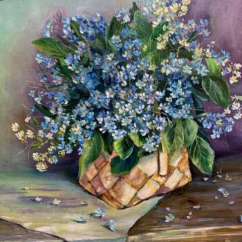 Painting titled "Blue forget-me-nots…" by Svetlana Lanovenko, Original Artwork, Oil