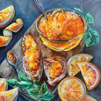 Peinture intitulée "Orange jam mint lea…" par Svetlana Lanovenko, Œuvre d'art originale, Huile
