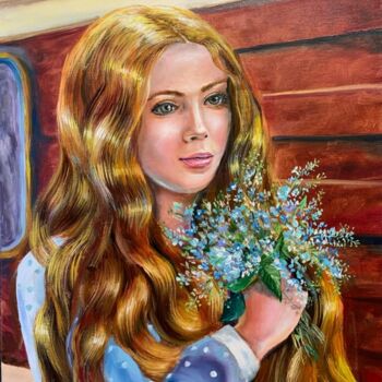 Painting titled "Oil painting Girl a…" by Svetlana Lanovenko, Original Artwork, Oil