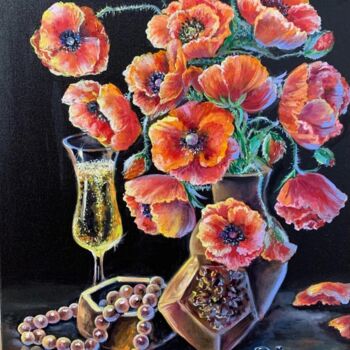 Painting titled "Poppies jewelry box…" by Svetlana Lanovenko, Original Artwork, Oil