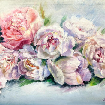 Painting titled "Gorgeous peonies pa…" by Svetlana Lanovenko, Original Artwork, Oil