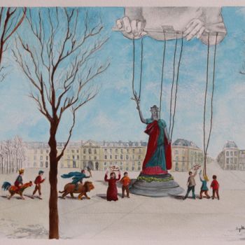 Peinture intitulée "Place de la républi…" par Sophie Lantelme, Œuvre d'art originale, Gouache