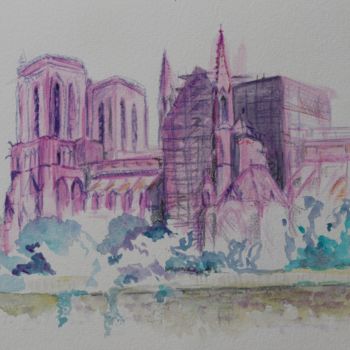 「Notre Dame juin 2020」というタイトルの絵画 Sophie Lantelmeによって, オリジナルのアートワーク, 水彩画