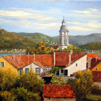 Schilderij getiteld "Visegrad at Danube…" door Gyorgy Lantos, Origineel Kunstwerk, Olie