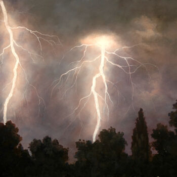 Painting titled "Lightning storm / T…" by Gyorgy Lantos, Original Artwork, Oil