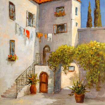 Pintura intitulada "Tuscan barnyard / B…" por Gyorgy Lantos, Obras de arte originais, Óleo
