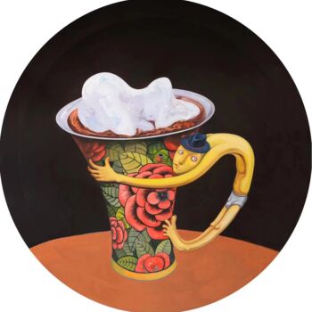 Peinture intitulée "咖啡杯" par Lao Ba, Œuvre d'art originale, Huile