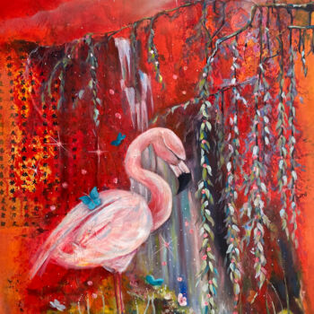 Картина под названием "Furamingo" - Laorens, Подлинное произведение искусства, Акрил Установлен на Деревянная рама для носил…