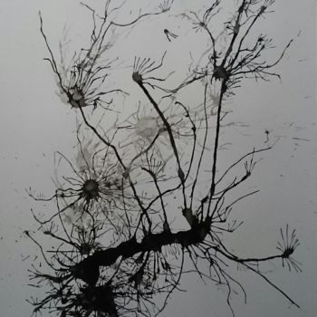 Drawing titled "Etat présent : L096" by Laou, Original Artwork, Ink Mounted on Glass