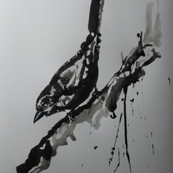 Tekening getiteld "Piaf : L165" door Laou, Origineel Kunstwerk, Inkt Gemonteerd op Glas