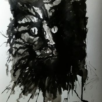 Drawing titled "Main coon : L170" by Laou, Original Artwork, Ink Mounted on Glass