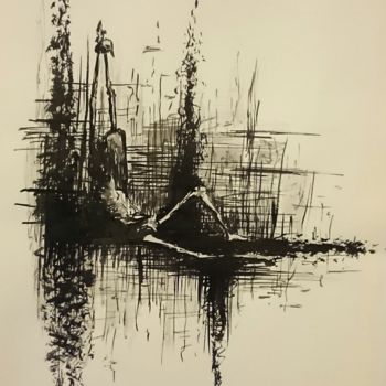 Drawing titled "Torture : L056" by Laou, Original Artwork, Ink Mounted on Glass
