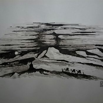 Drawing titled "Coucher Saharien :…" by Laou, Original Artwork, Ink Mounted on Glass