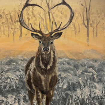 Pintura titulada "Stag Red Deer Fanta…" por Tatiana Tatiana Lapina Lapina, Obra de arte original, Oleo
