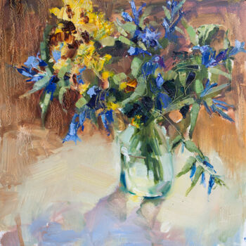 Pittura intitolato "Blue flowers" da Olha Laptieva, Opera d'arte originale, Olio