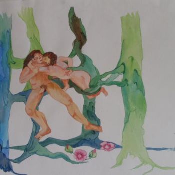 Schilderij getiteld "l'arrachement" door Eveline Ghironi (khava), Origineel Kunstwerk, Olie