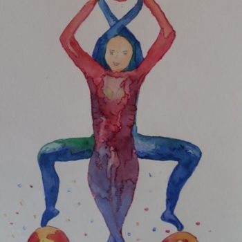 Pittura intitolato "équilibre sur ballo…" da Eveline Ghironi (khava), Opera d'arte originale, Olio