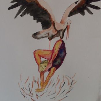 Schilderij getiteld "sortie de nid" door Eveline Ghironi (khava), Origineel Kunstwerk, Olie
