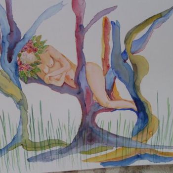 Malerei mit dem Titel "Eve au repos" von Eveline Ghironi (khava), Original-Kunstwerk, Öl