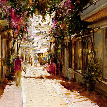 Painting titled "Narrow streets of t…" by Lara Vald, Original Artwork, Oil Mounted on Wood Stretcher frame