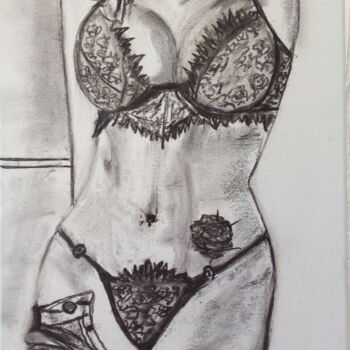 Drawing titled "Ewa" by Guideli, Original Artwork, Charcoal Mounted on Wood Stretcher frame
