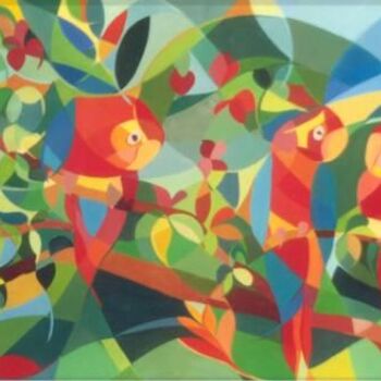 「Aras/ Macaws」というタイトルの絵画 Lara Meissirelによって, オリジナルのアートワーク