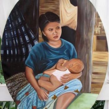 Peinture intitulée "Indonesian mother" par Lara Meissirel, Œuvre d'art originale