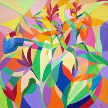 Schilderij getiteld "Tropical flowers 5" door Lara Meissirel, Origineel Kunstwerk
