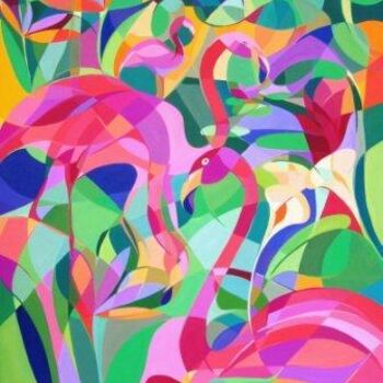 Peinture intitulée "Flamingos 4" par Lara Meissirel, Œuvre d'art originale