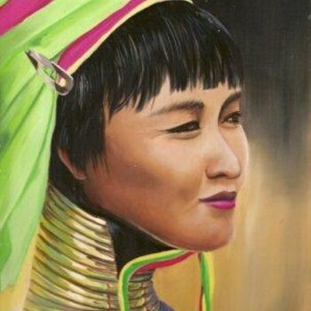 Painting titled "Femme girafe - Thaï…" by Lara Meissirel, Original Artwork