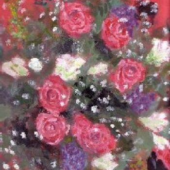 Painting titled "fleurs" by Christelle Lardier, Original Artwork, Oil