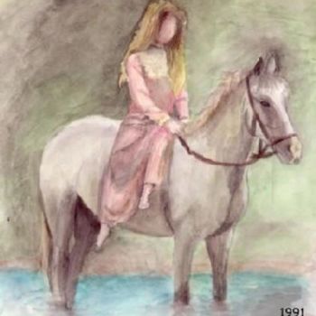 Painting titled "fille et cheval" by Christelle Lardier, Original Artwork, Oil