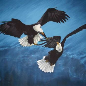 Painting titled "vol d'aigles" by Christelle Lardier, Original Artwork