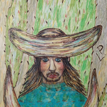 Malerei mit dem Titel "Der Mexikaner" von Lari Peters, Original-Kunstwerk, Pastell