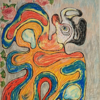 Peinture intitulée "Kakadu an einer Rose" par Lari Peters, Œuvre d'art originale, Pastel
