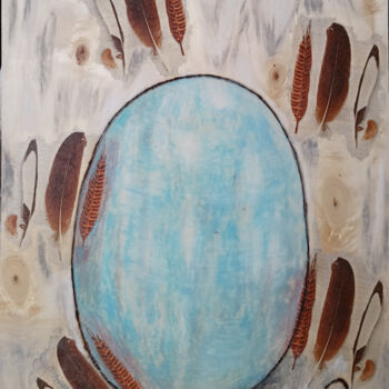 Malarstwo zatytułowany „Das blaue Ei mit Fe…” autorstwa Lari Peters, Oryginalna praca, Pastel