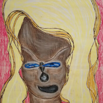 Peinture intitulée "Alien Frau mit Bril…" par Lari Peters, Œuvre d'art originale, Pastel