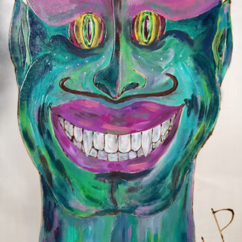 Malerei mit dem Titel "Lächelnder Ausserir…" von Lari Peters, Original-Kunstwerk, Acryl