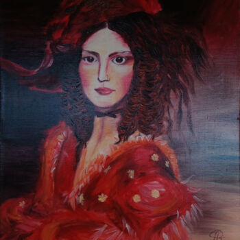 Painting titled "Dame mit Hut" by Lari Peters, Original Artwork, Oil