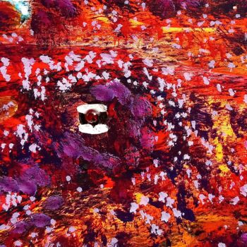 Malerei mit dem Titel "Roter Oktopus" von Lari Peters, Original-Kunstwerk, Holz