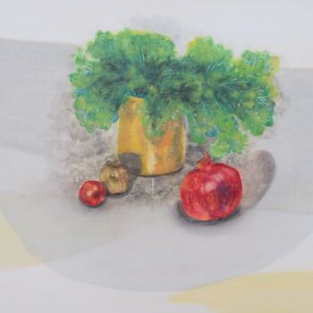 Malerei mit dem Titel "reifer Granatapfel" von Lari Peters, Original-Kunstwerk, Aquarell