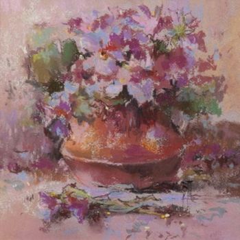 Peinture intitulée "ваза с фиалками" par Vera Larionova, Œuvre d'art originale, Huile