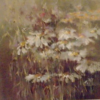 Картина под названием "Поле с ромашками" - Вера Ларионова, Подлинное произведение искусства, Масло