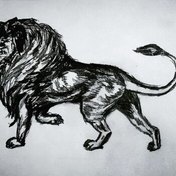 Zeichnungen mit dem Titel "Drawing of a lion b…" von Larisa Berzina, Original-Kunstwerk, Bleistift