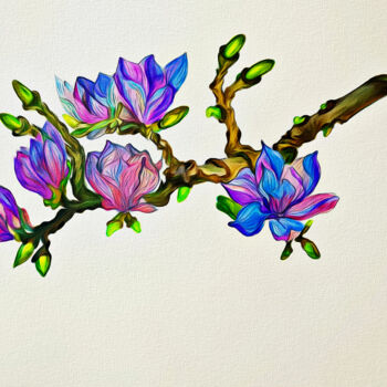 Disegno intitolato "Magnolia fantasy Art" da Larisa Berzina, Opera d'arte originale, Matita