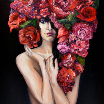 Peinture intitulée "Flower Woman. Figur…" par Larisa Chigirina, Œuvre d'art originale, Huile Monté sur Châssis en bois